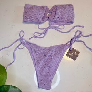 NWT Zaful Lavender Crochet Bikini Set Size Large